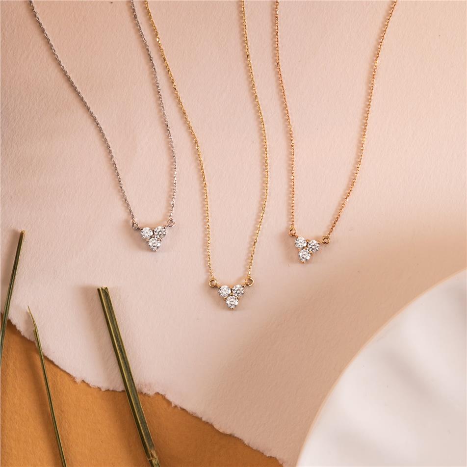 Solid Gold Trio Cluster Diamond Necklace