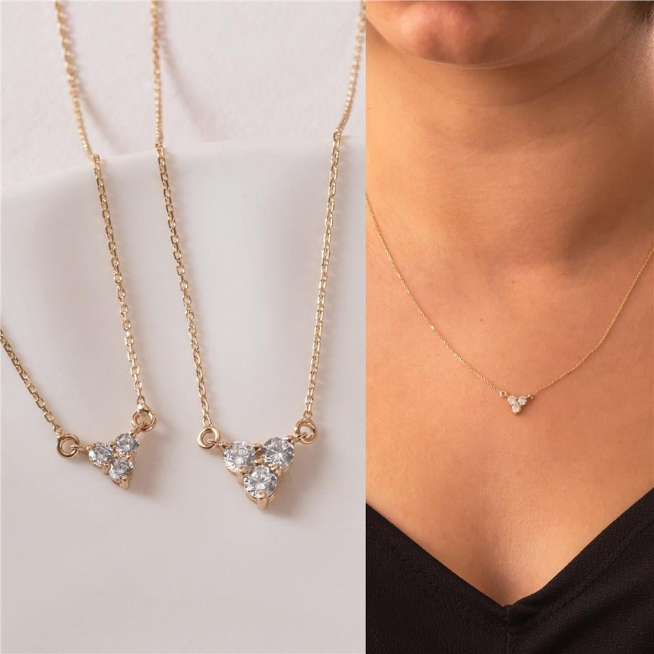 Solid Gold Trio Cluster Diamond Necklace