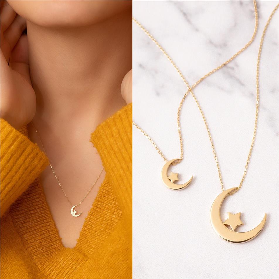 Solid Gold Crescent Necklace