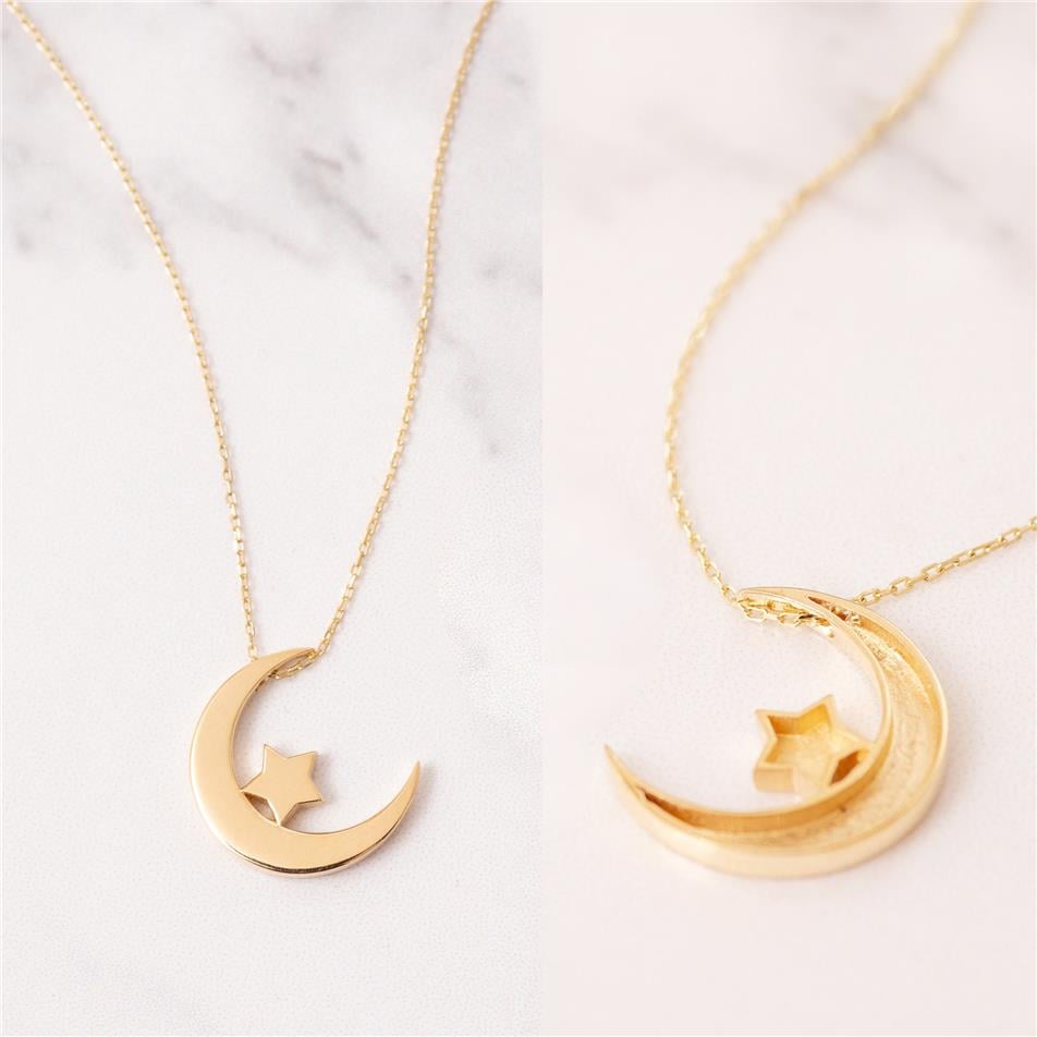 Solid Gold Crescent Necklace
