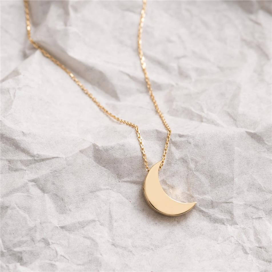 Solid Gold Moon Cremation Necklace