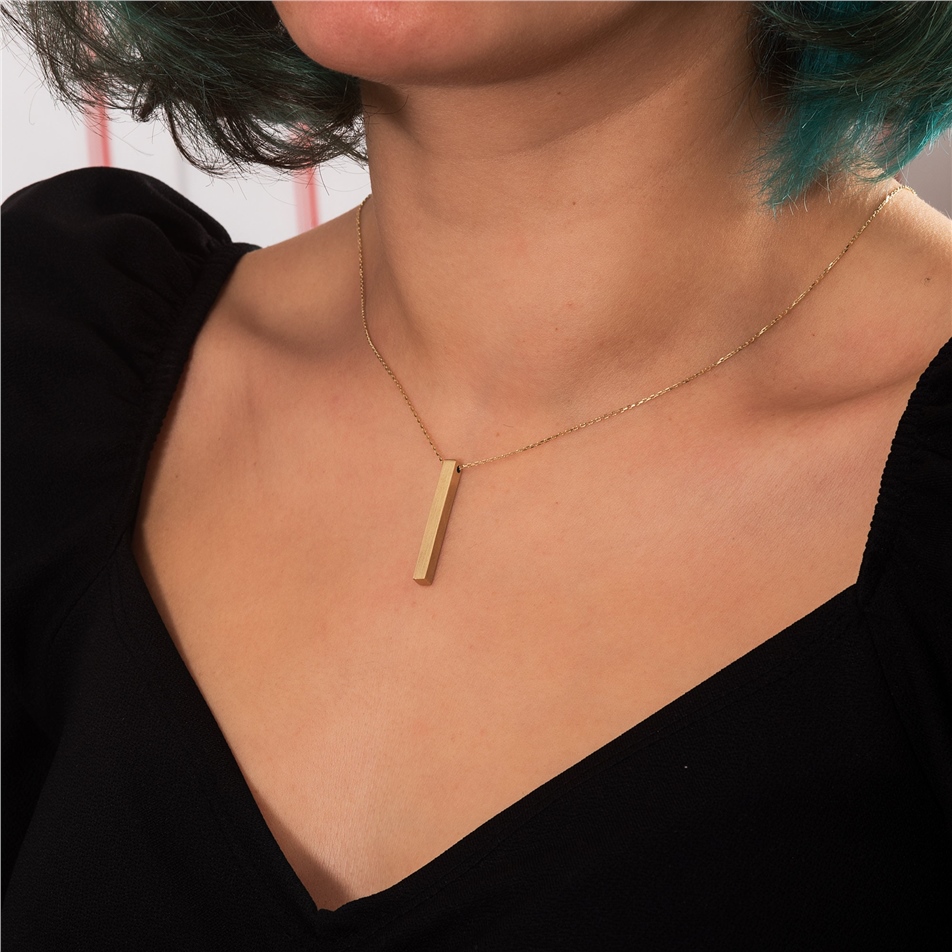 Solid Gold Personalized Vertical 3 cm Bar Necklace