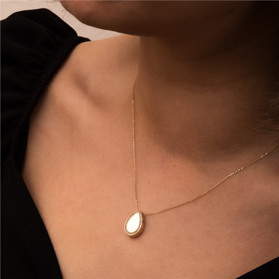 Solid Gold Diamond Tear Drop Urn Necklace