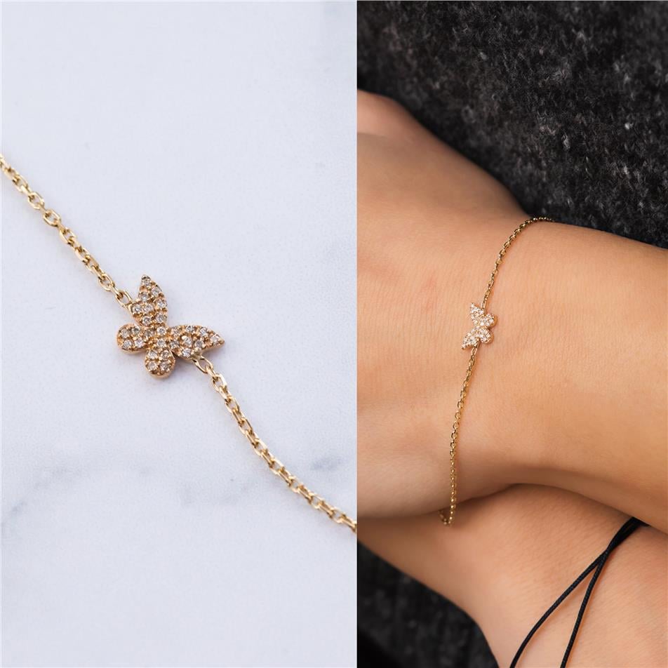 Solid Gold Diamond Butterfly Bracelet