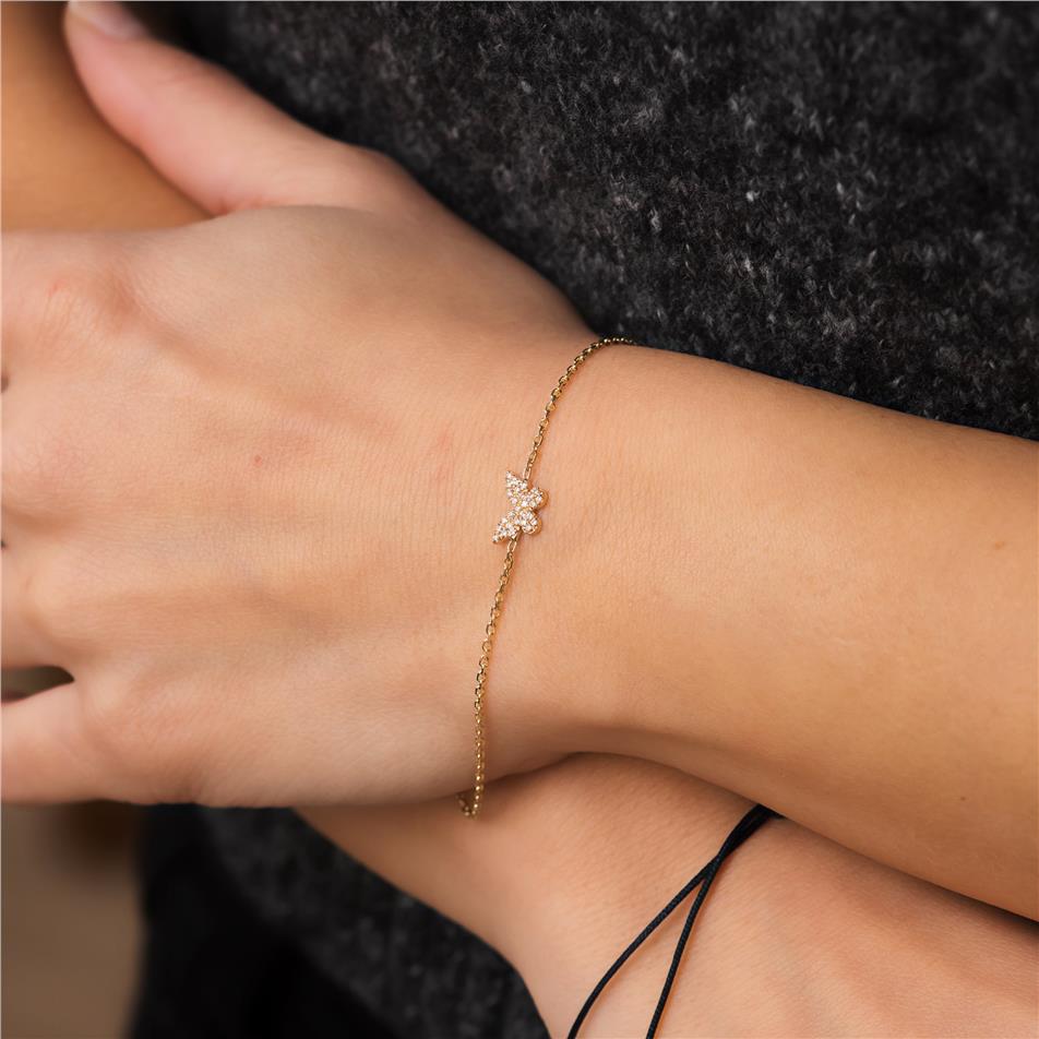 Solid Gold Diamond Butterfly Bracelet