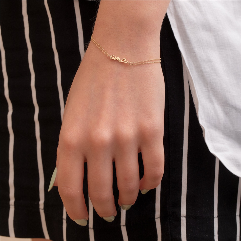 Solid Gold Script Name Bracelet