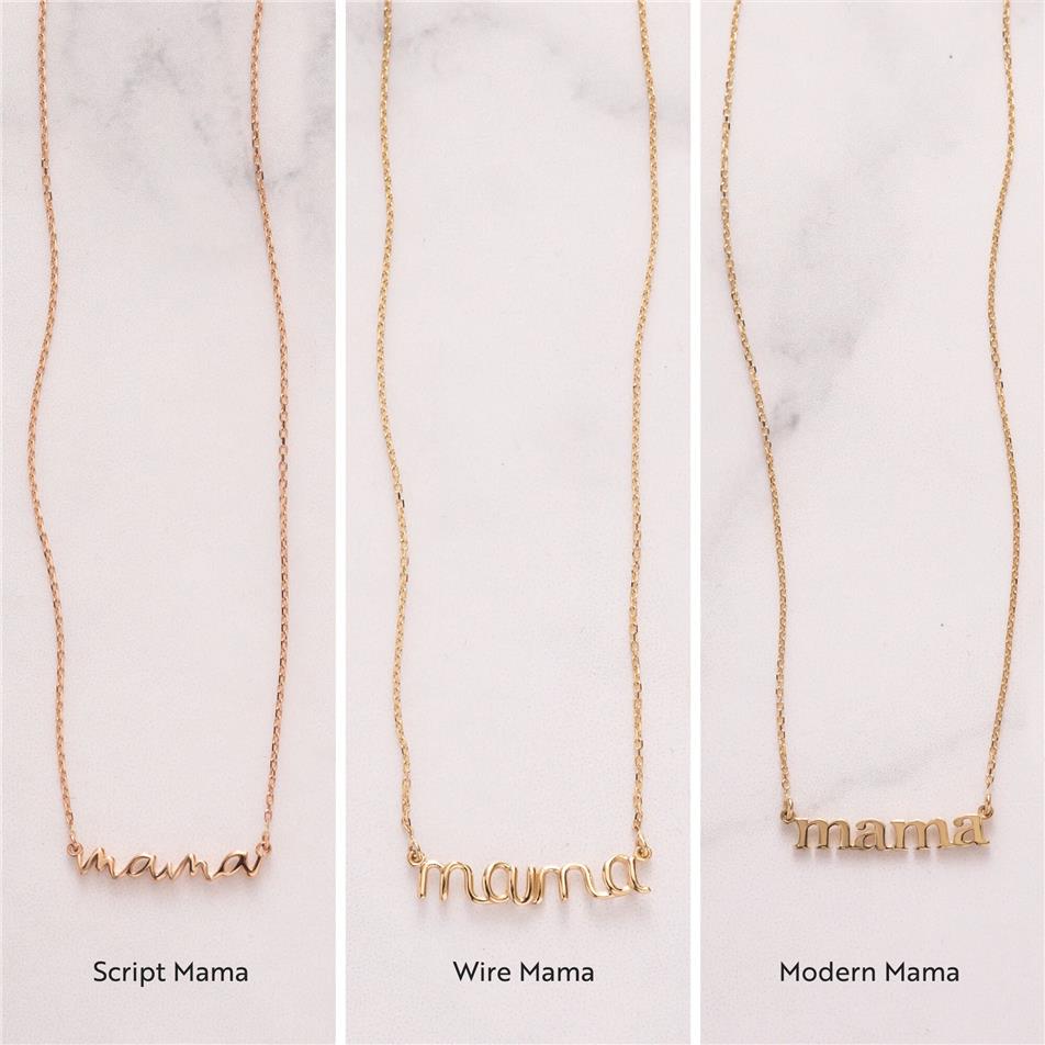 Solid Gold Script Font Mama Necklace