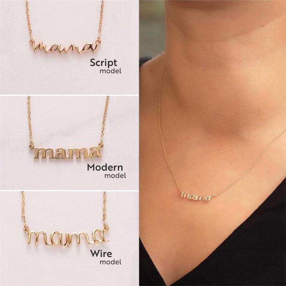 Solid Gold Script Font Mama Necklace