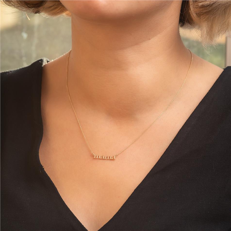 Solid Gold Script Font Mama Necklace
