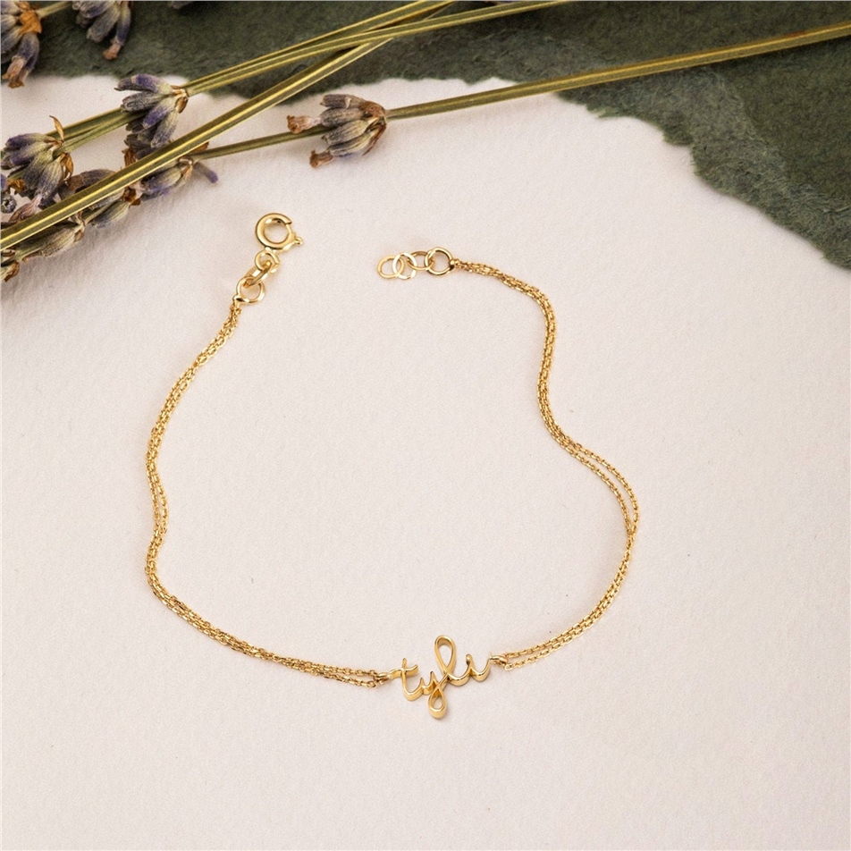 Solid Gold Script Name Bracelet