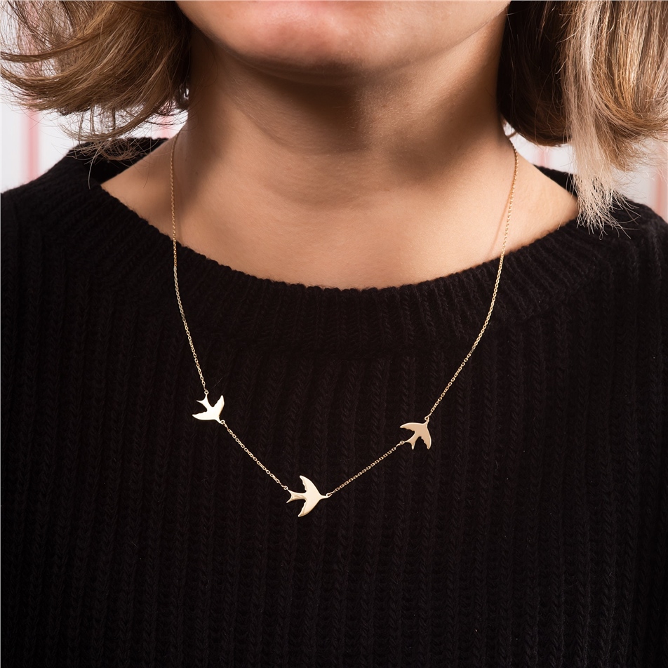 Solid Gold Swallows Necklace
