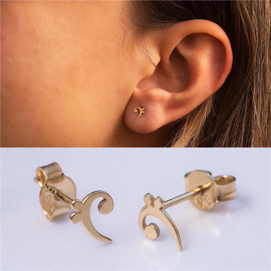 Solid Gold Bass Clef Note Earrings
