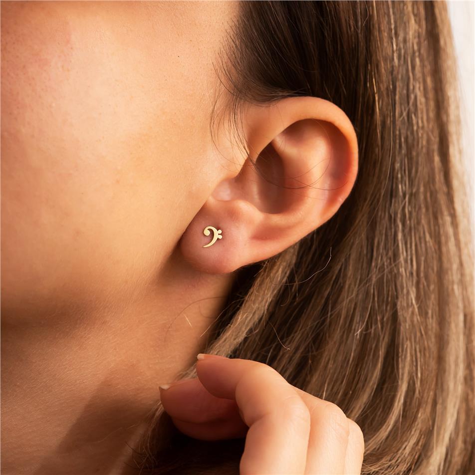 Solid Gold Bass Clef Note Earrings