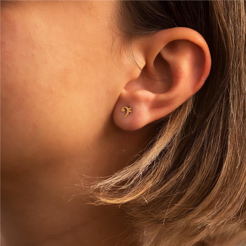 Solid Gold Bass Clef Note Earrings