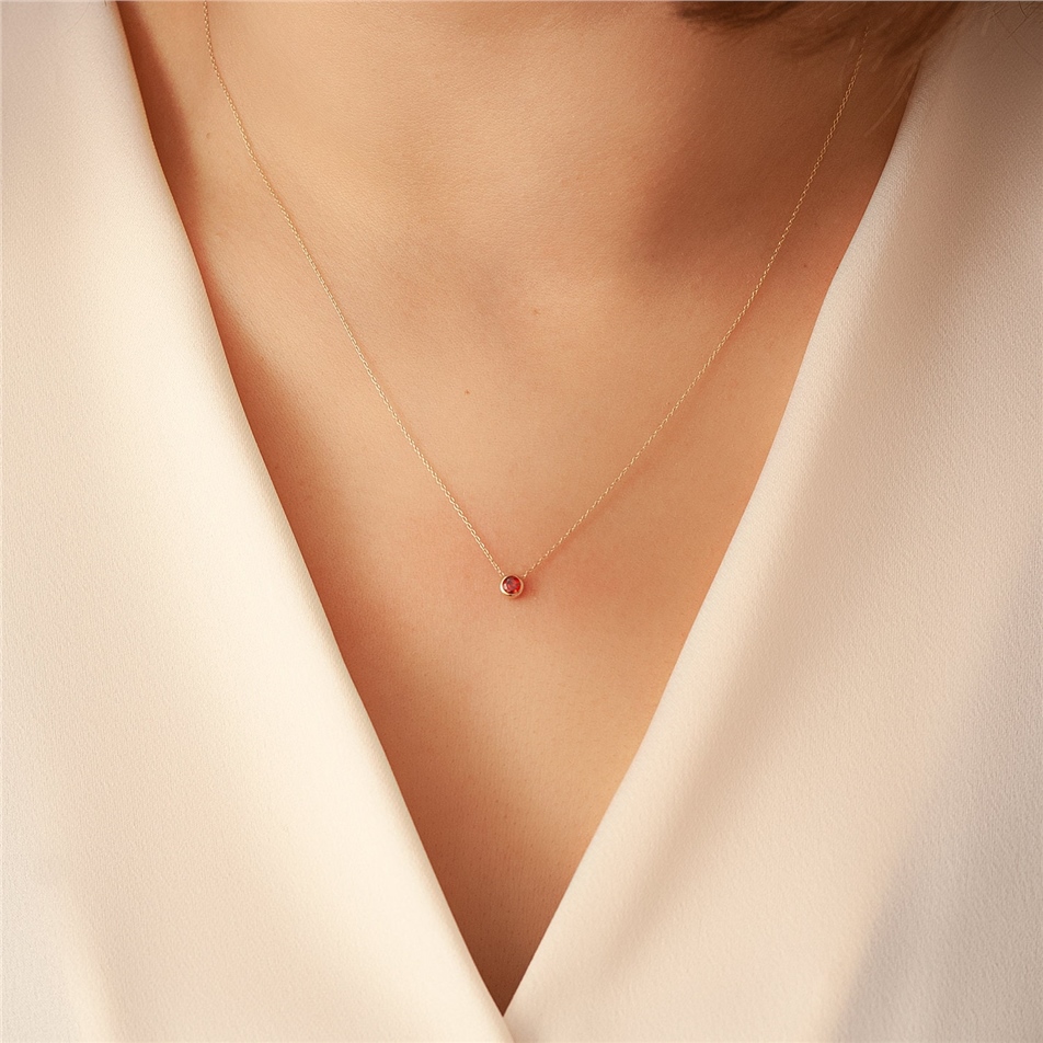 Solid Gold Birthstone Bezel Necklace