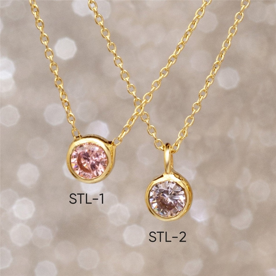 Solid Gold Birthstone Bezel Necklace