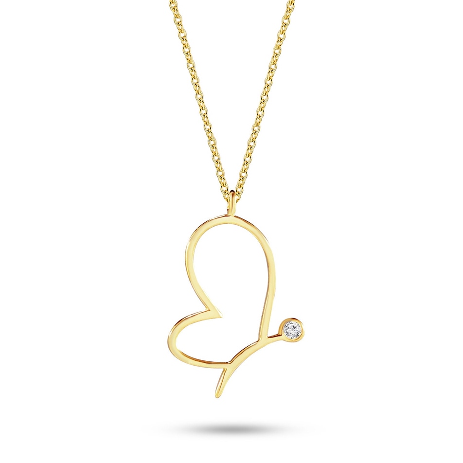 Solid Gold Diamond Butterfly Necklace