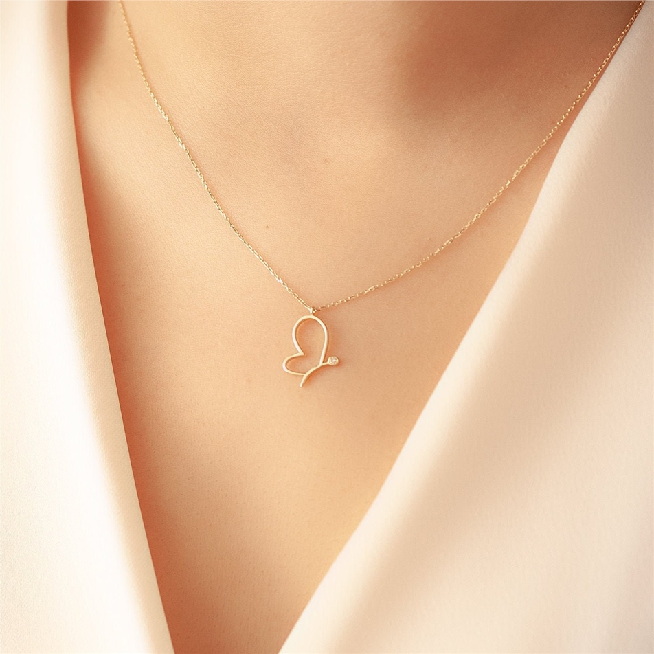 Solid Gold Diamond Butterfly Necklace