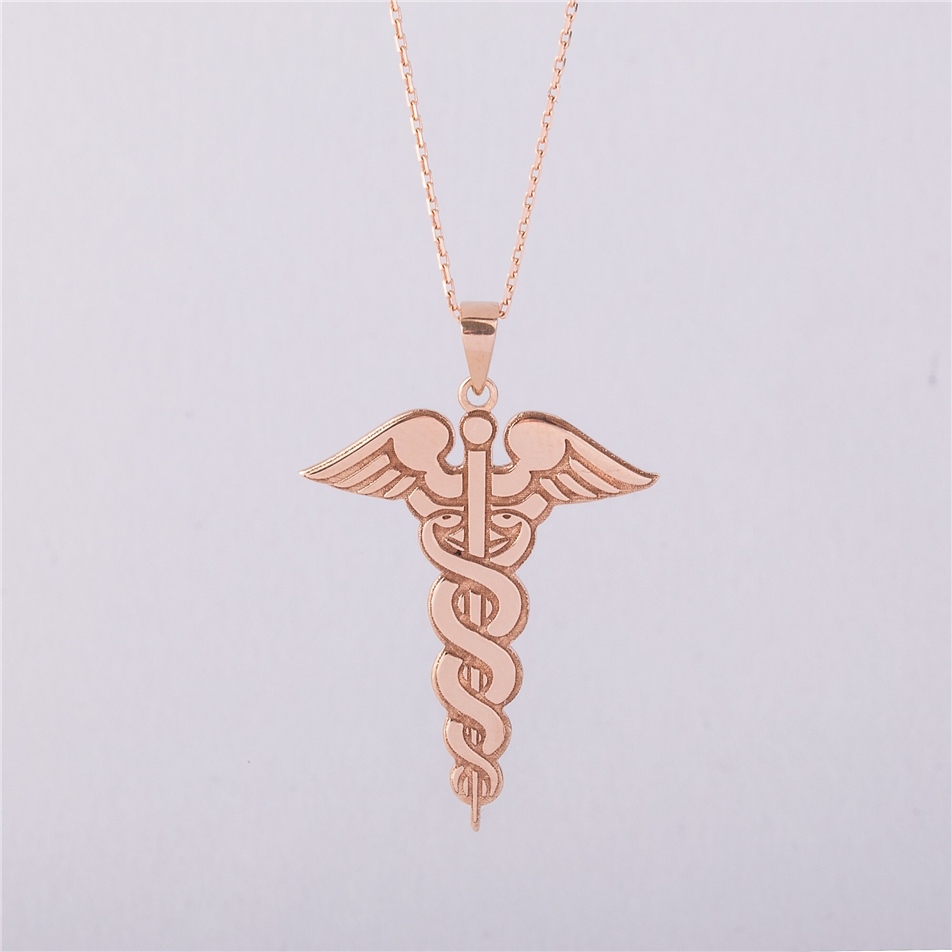 Solid Gold Caduceus Symbol Pendant