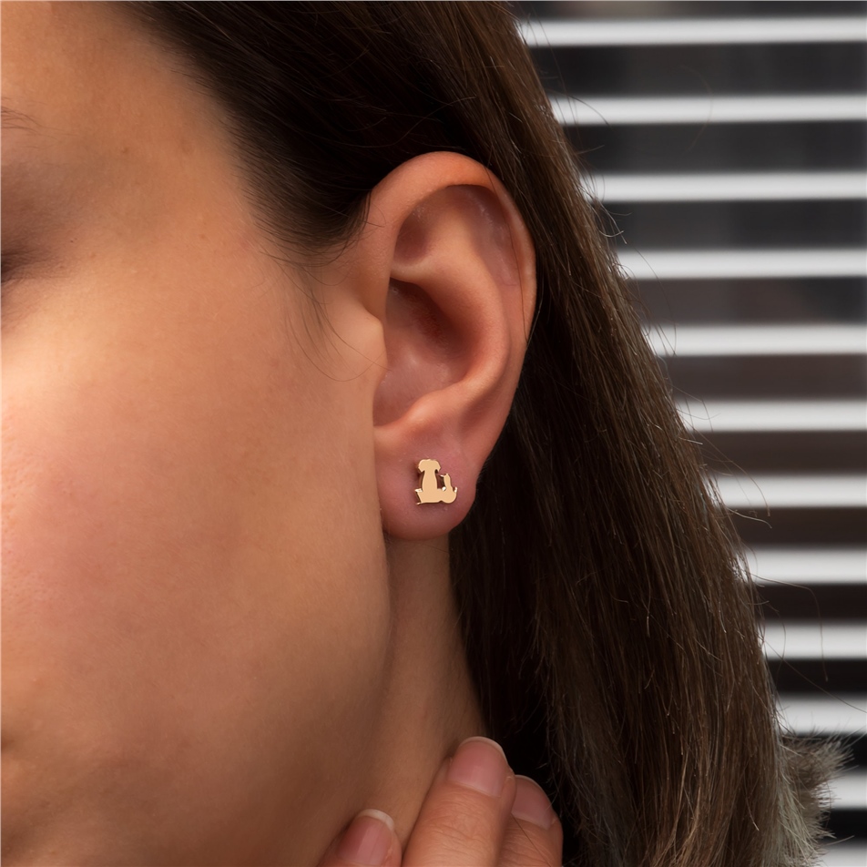 Solid Gold Cat Head Stud Earrings