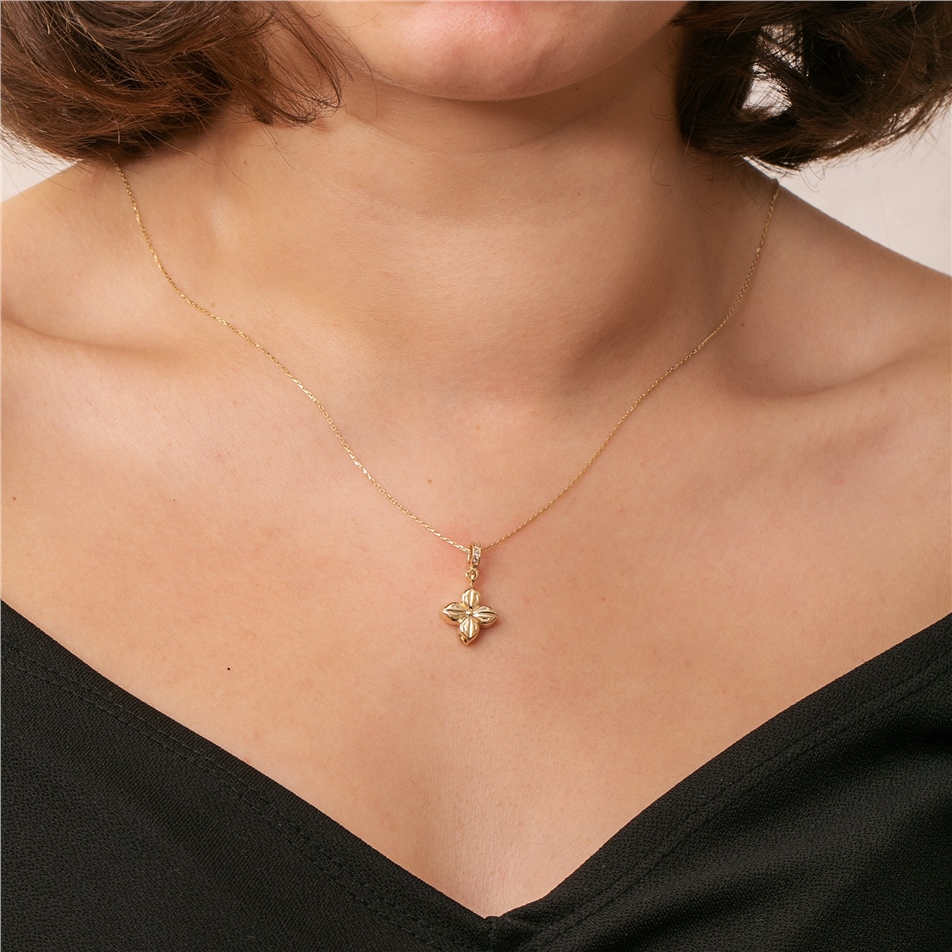 Solid Gold Flowering Dogwood Urn Necklace