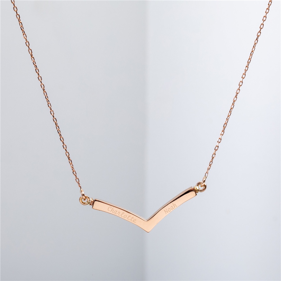 Solid Gold V Shape Double Urn Necklace