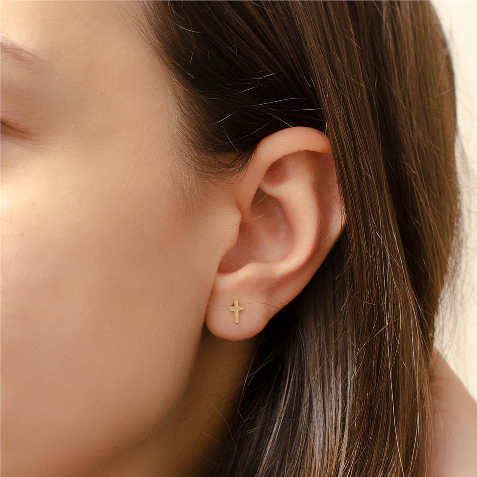 Solid Gold Cross Studs Earrings