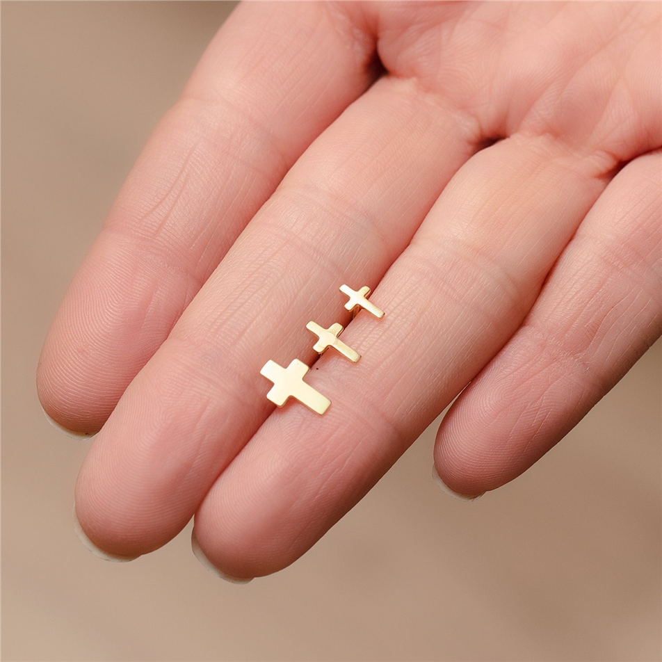 Solid Gold Cross Studs Earrings