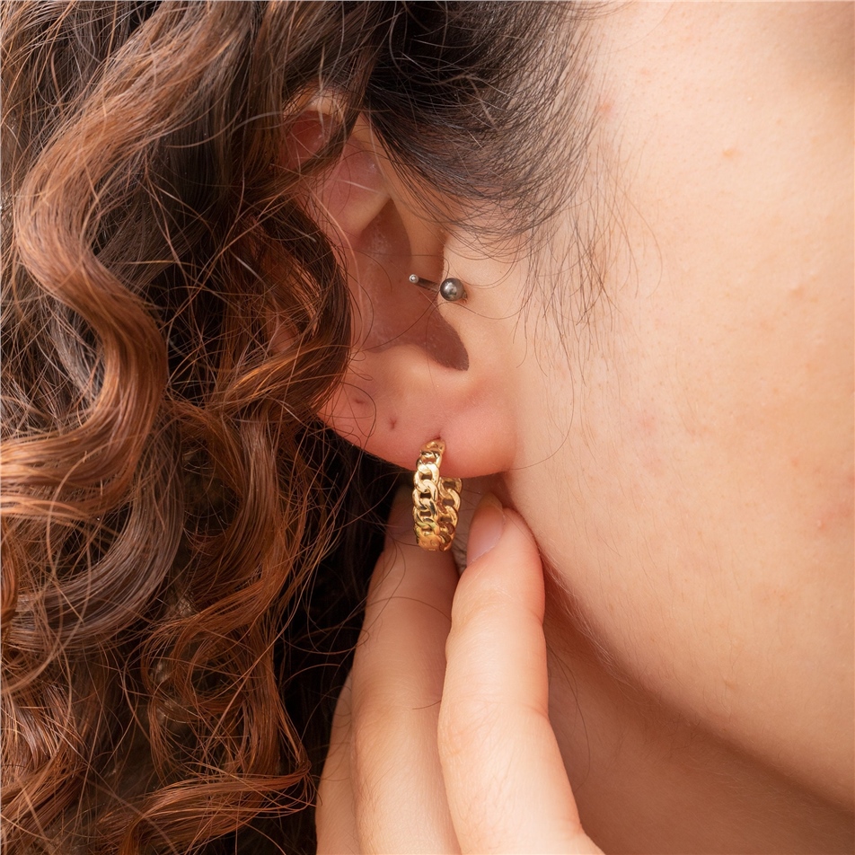 Solid Gold Curb Chain Hoop Earring