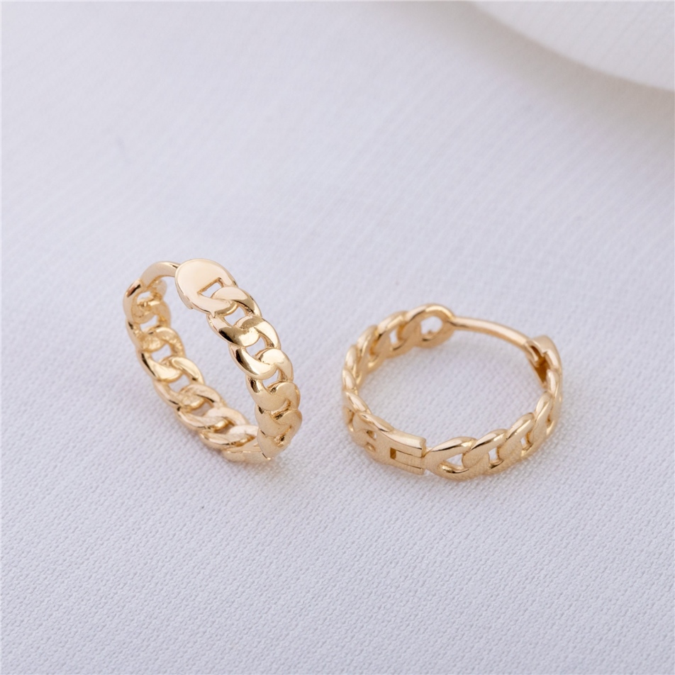 Solid Gold Curb Chain Hoop Earring