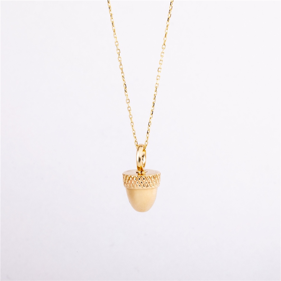 Solid Gold Acorn Nut Urn Necklace