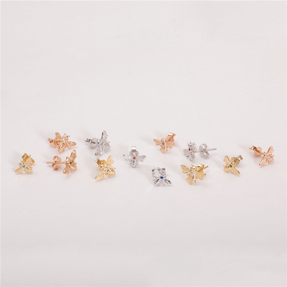 Solid Gold Birthstone Bee Studs Earrings