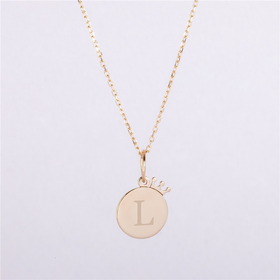 Solid Gold Crown Disc Necklace