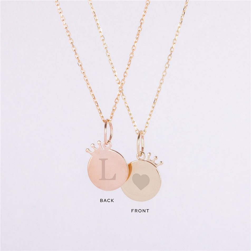Solid Gold Crown Disc Necklace
