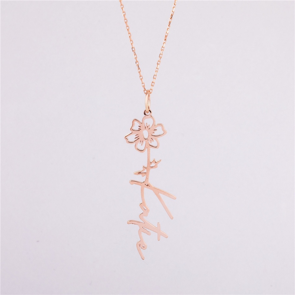 Solid Gold Dainty Birth Flower Necklace