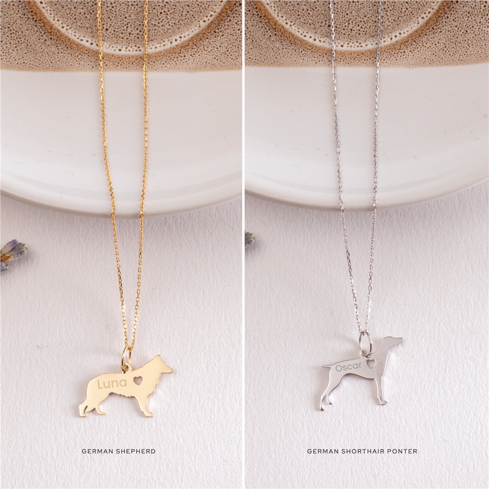 Solid Gold Dog Breed Silhouette Necklace