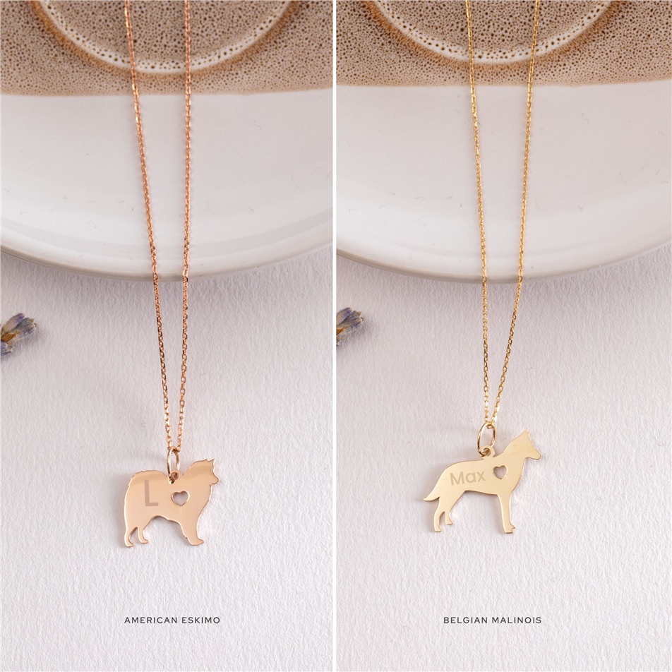 Solid Gold Dog Breed Silhouette Necklace