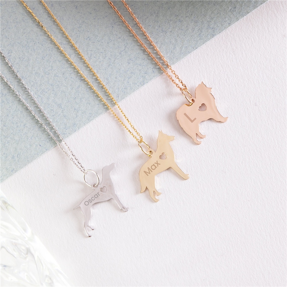 Solid Gold Dog Breed Silhouette Necklace