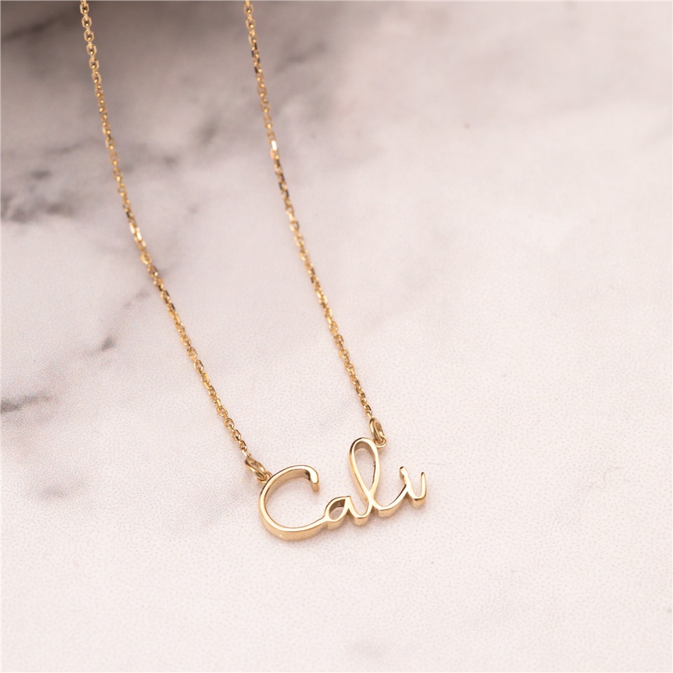 Solid Gold Custom Handwriting Baby Name Necklace