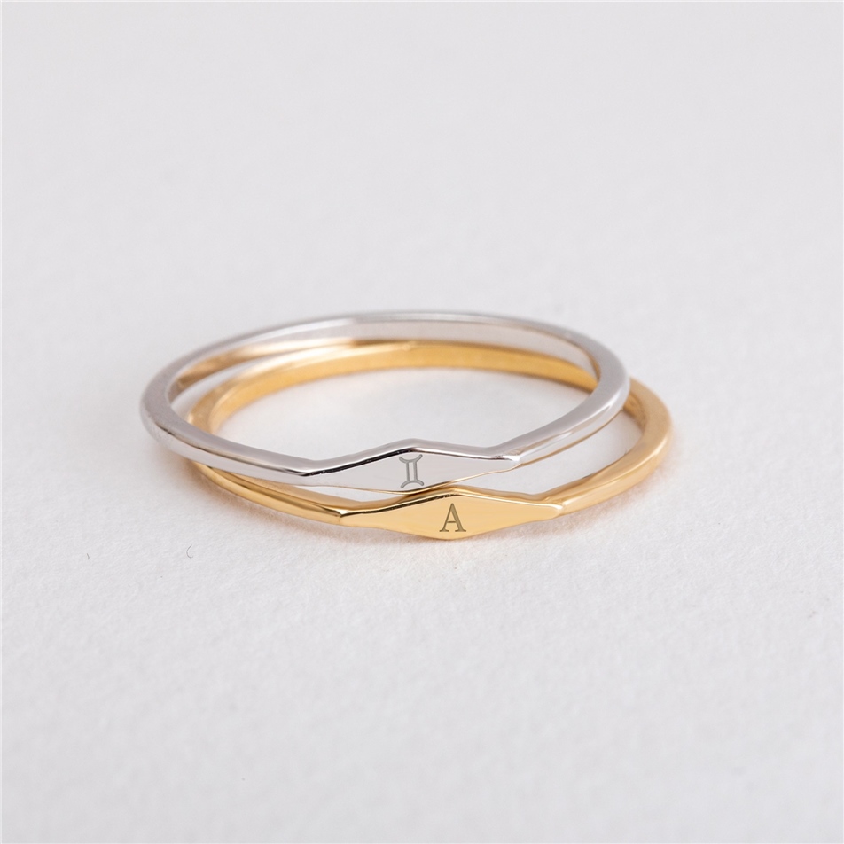 Solid Gold Initial Tiny Band Ring