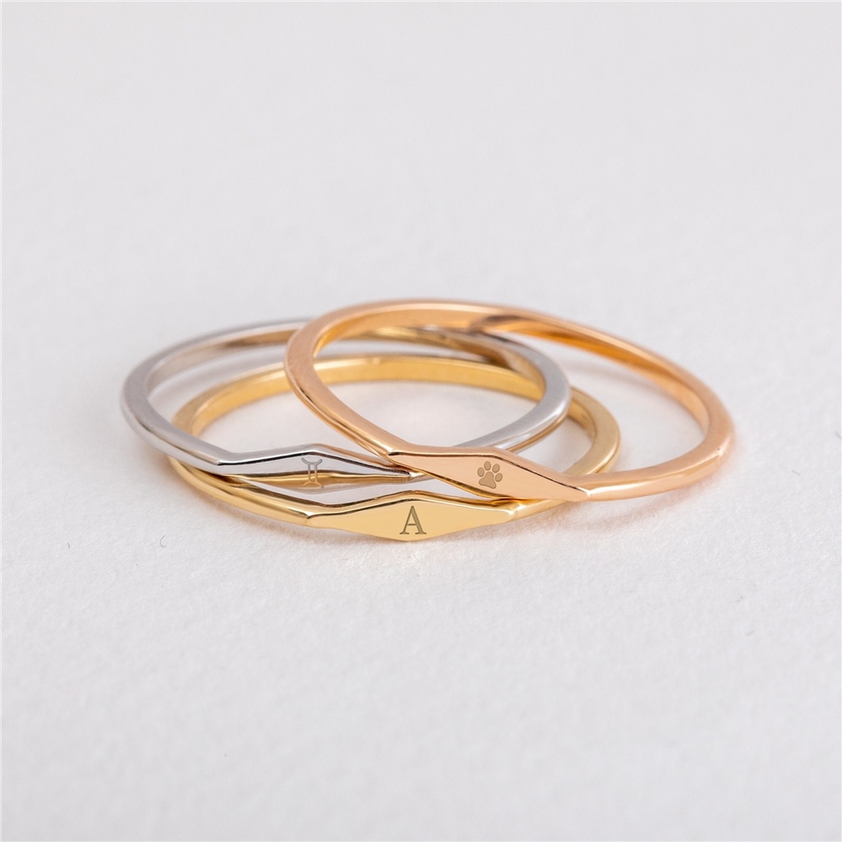 Solid Gold Initial Tiny Band Ring