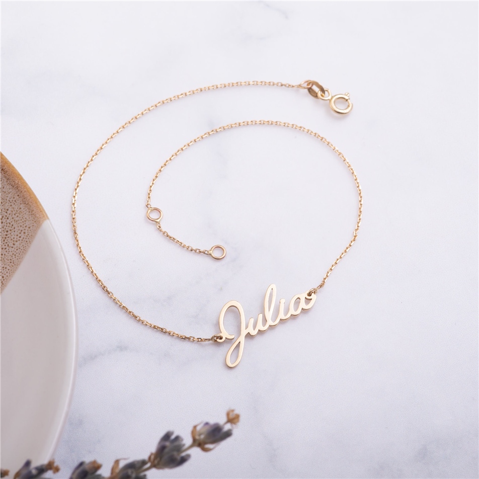 Solid Gold Dainty Name Anklet