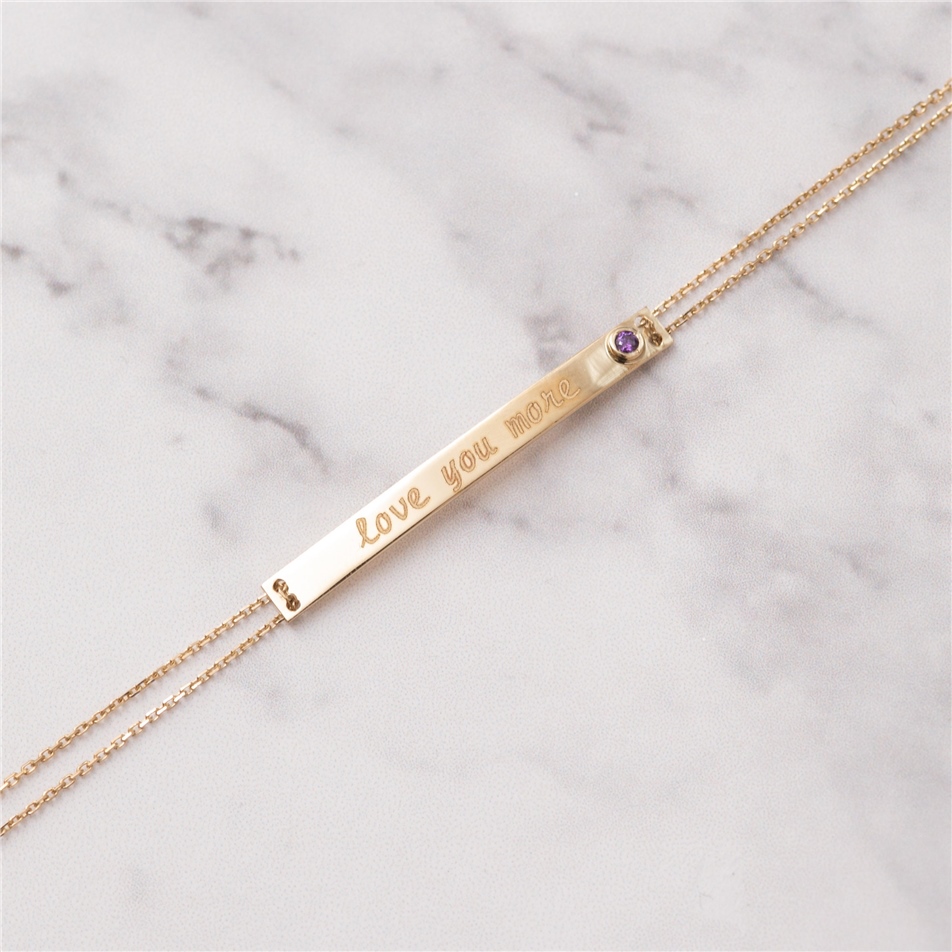 Solid Gold Birthstone Bar Bracelet