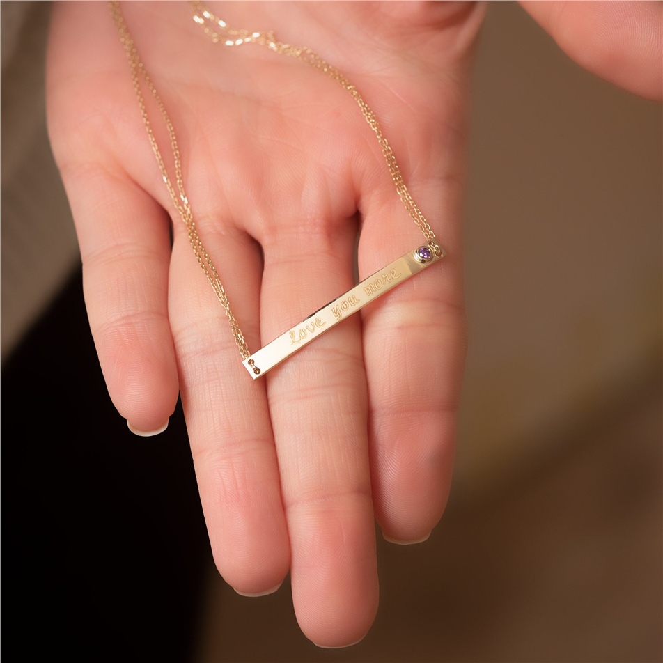 Solid Gold Birthstone Bar Bracelet