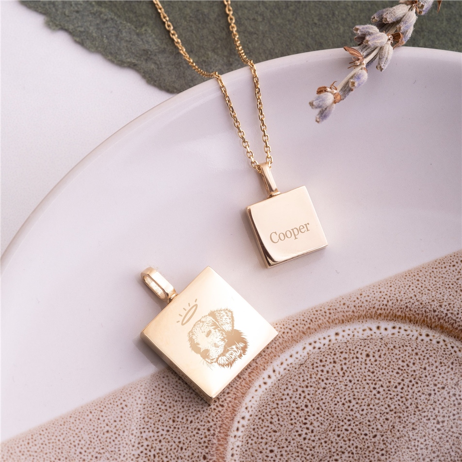 Solid Gold Square Urn Necklace