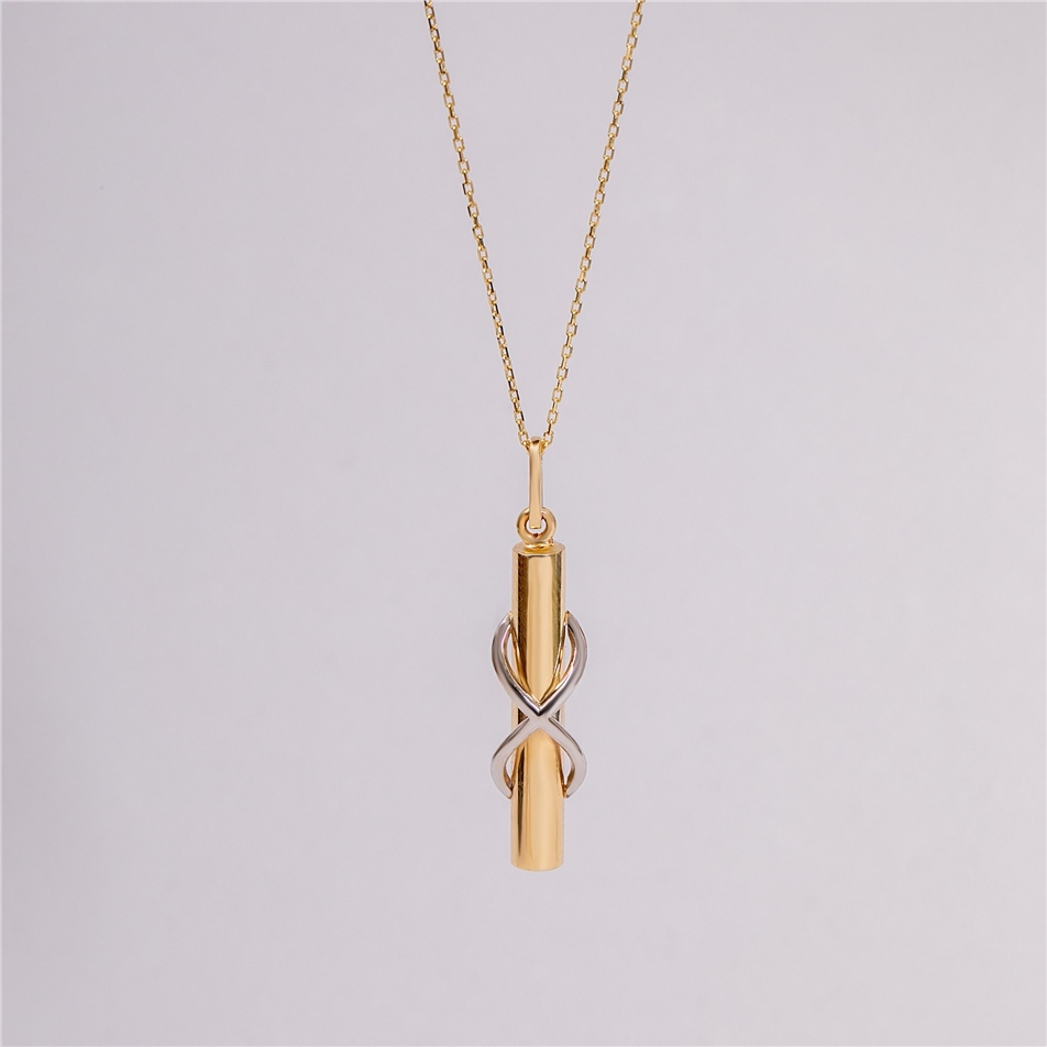 Solid Gold Infinity Cylinder Bar Urn Necklace