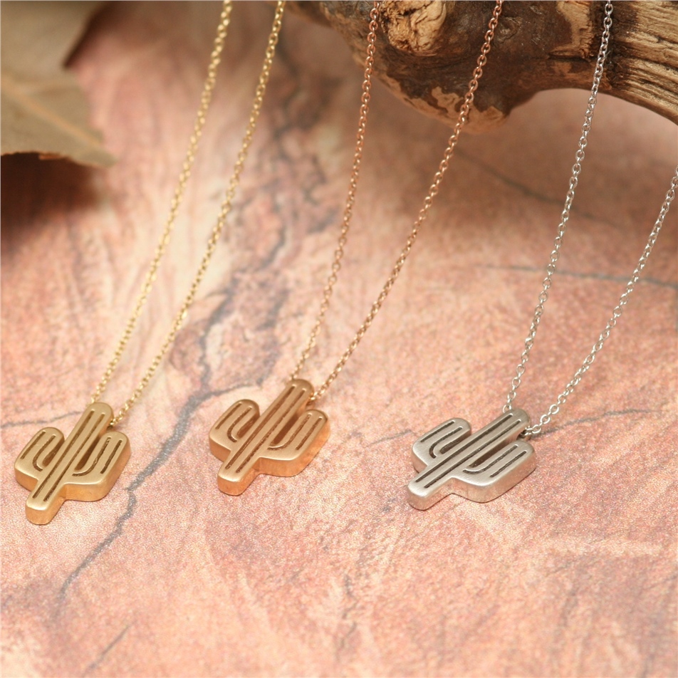 Solid Gold Dainty Cactus Necklace