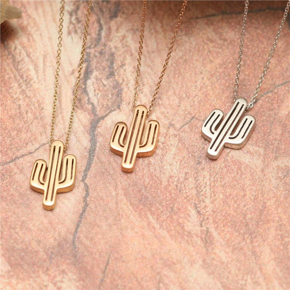 Solid Gold Dainty Cactus Necklace