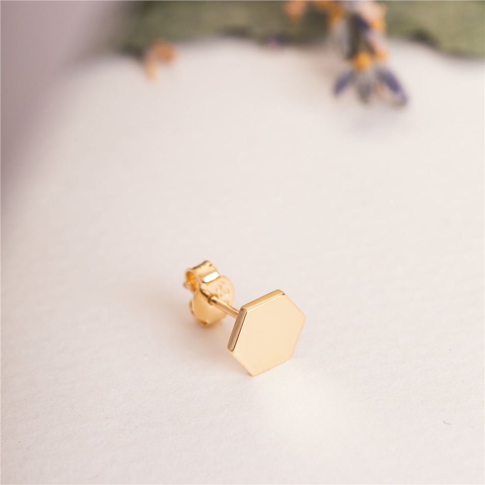 Solid Gold Hexagon Stud Earrings