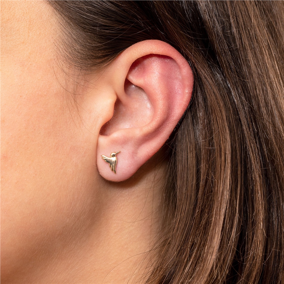 Solid Gold Hummingbird Stud Earrings